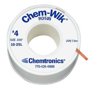Chemtronics Chem-Wik Rosin Flux Desoldering Wick, 25 ft, Blue