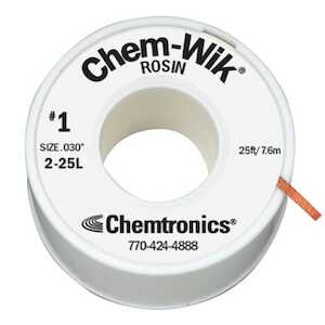 Chemtronics Chem-Wik Rosin Flux Desoldering Wick, 25 ft, White/Gray
