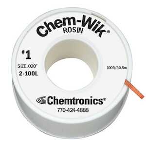 Chemtronics Chem-Wik Rosin Flux Desoldering Wick, 100 ft, White/Gray