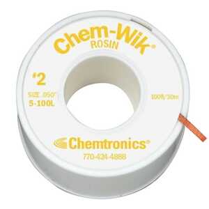 Chemtronics Chem-Wik Rosin Flux Desoldering Wick, 100 ft, Yellow