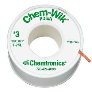 Chemtronics Chem-Wik Rosin Flux Desoldering Wick, 25 ft, Green