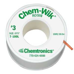 Chemtronics Chem-Wik Rosin Flux Desoldering Wick, 100 ft, Green