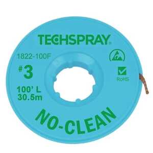 Techspray No-Clean Desoldering Braid, 100ft Reel, Green