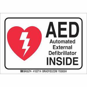 Brady AED Sign, 3.5" H x 5" W, Polyester