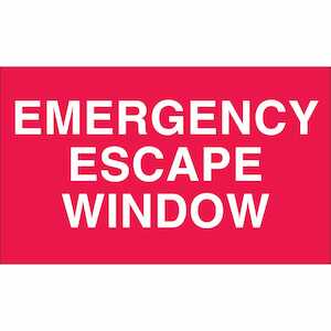 Brady Emergency Escape Window Label, 4" H x 6" W, Polyester, White on Red, 6/Pack