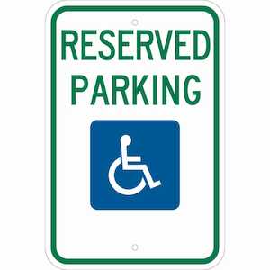 Brady Reserved Handicap Parking Sign, 18" H x 12" W, Aluminum, Blue/Green on White