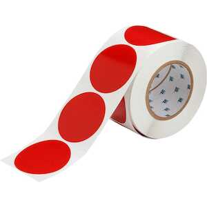 Brady Aisle Floor Tape Dots, Adhesive Vinyl, Solid Red, 3"