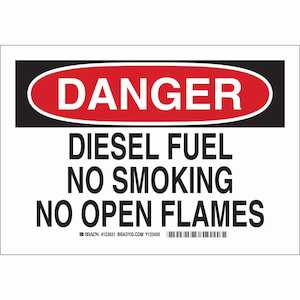 Brady DANGER Diesel Fuel No Smoking No Open Flames Sign, 10" H x 14" W, Polyester