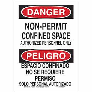 Brady Bilingual DANGER Non-Permit Confined Space Sign, 10" H x 7" W, Polyester
