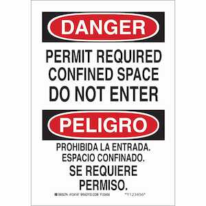 Brady Bilingual DANGER Permit Required Confined Space Do Not Enter Sign, 14" H x 10" W, Polyester