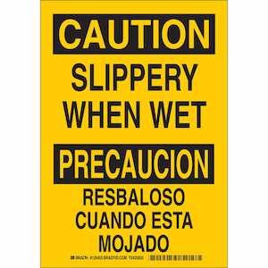 Brady Bilingual CAUTION Slippery When Wet Sign, 10" H x 7" W, Polyester