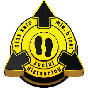 Brady 6 FT SOCIAL DISTANCING 3D Outdoor Floor Sign, Aluminum, 24" H x 22" W, Black on Yellow