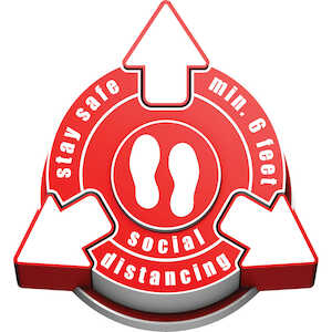 Brady 6 FT SOCIAL DISTANCING 3D Outdoor Floor Sign, Aluminum, 24" H x 22" W, White on Red