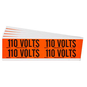 Brady 110 VOLTS Labels, 1.125" H x 4.125" W, Card of 4 Labels