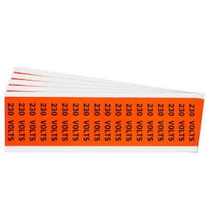 Brady 230 Volts Conduit and Voltage Labels, Black on Orange, .5" H x 2.25" W
