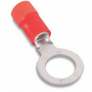 Sta-Kon Expanded Vinyl Insulated Ring Terminal, Length .97", Width .31", Bolt Hole #10, Wire Range 22-16 AWG, Red, Copper, Tin Plate, 1,000 Pack