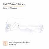 3M Virtua Protective Eyewear 11228-00000-100, Clear Uncoated Lens, Clear Temple, 100/Case