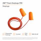 3M Foam Earplugs 1110, Corded, 500 Pair/Case
