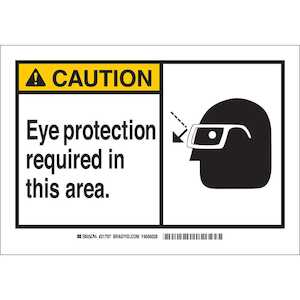 Brady CAUTION Eye Protection Required In This Area Sign, 10" H x 14" W, Fiberglass