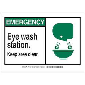 Brady EMERGENCY Eye Wash Station. Keep Area Clear. Sign, 3.5" H x 5" W, Polyester