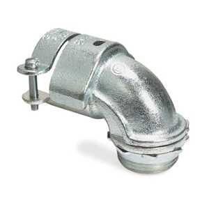 ABB 90° Elbow Squeeze Connector, Trade Size 1", Knockout Size 1", Cable Range 1.187" - 1.406", Insulated Throat, Malleable Iron