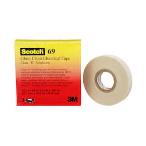 3M Glass Cloth Electrical Tape 69, 1/2" W x 66' L, White, 50 Rolls/Case