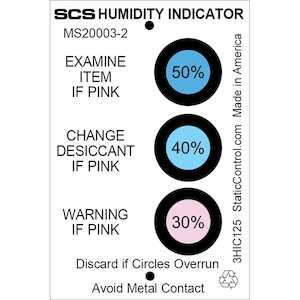 SCS Humidity Card for Moisture Barrier Bags, 3-Spot, 30-40-50%, 125/Pack