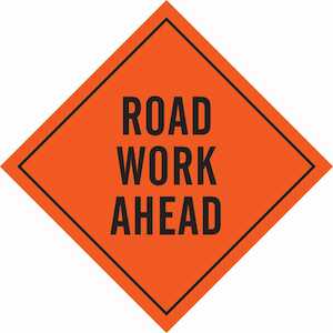 Brady Road Work Ahead Sign, 48" H x 48" W, Mesh