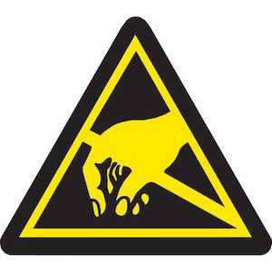 Brady Warning Label with Static Sensitive Devices Pictogram, Vinyl, Black on Yellow, 8" H x 8" W