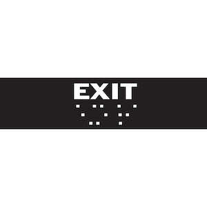 Brady Braille ADA Exit Sign, 2" H x 8" W, Plastic, White on Black