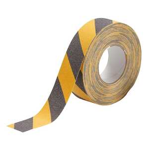 Brady Anti-Skid Tape, Grit-Coated Polyester, Diagonal Stripes, Black on Yellow, 2" x 60'