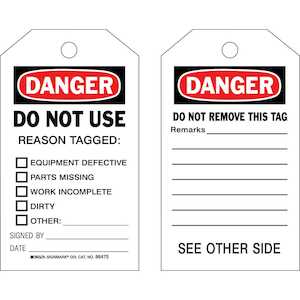 Brady Accident Prevention Tag: DANGER: Do Not Use Reason Tagged, Polyester, 7 x 4, 10/Pack