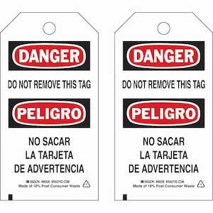 Brady Bilingual Accident Prevention Tag: DANGER Do Not Remove This Tag, 5.75 x 3, 10/Pack