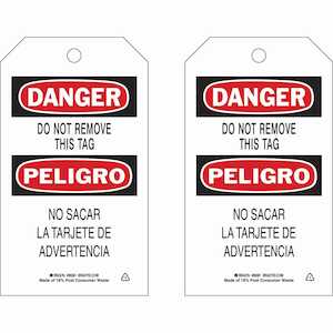 Brady Bilingual Tag: DANGER Do Not Remove This Tag, 7" H x 4" W, 10/Pack