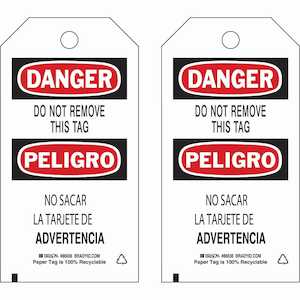 Brady Bilingual Accident Prevention Tag: DANGER Do Not Remove This Tag, 5.75 x 3, 100/Pack