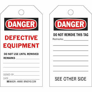 Brady Accident Prevention Tag: DANGER Defective Equipment Do Not Use Until Remove, 100/Pack