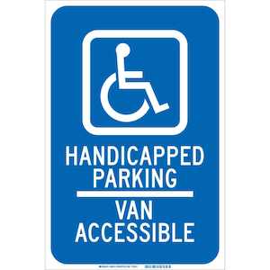 Brady Handicapped Parking Van Accessible Sign, 18" H x 12" W, Aluminum