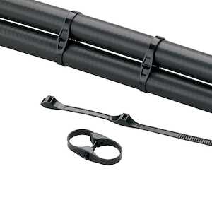 Panduit Double Hose Clamp Tie, 1.12" (28 mm) Fixed Loop Diameter, 1.75" (44 mm) Adjustable Loop Max Diameter, Indoor/Outdoor, Black, 500/Pack