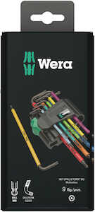 Wera Tools 967/9 TX BO Multicolour 1 SB L-Key Set for Tamper-proof TORX Screws, BlackLaser, 9 Pieces