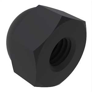 4-40 Extra Low Crown Acorn Capnut, 1/4" W X 1/4" H, Steel, Black Oxide.