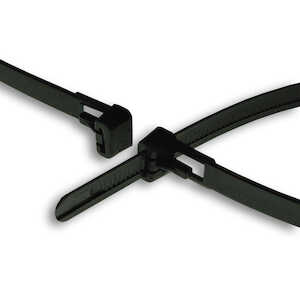 ACT Releasable Cable Tie, 2.19" Max Bundle, 7.87" L, 50 lb, Nylon, Black, 100/Pack