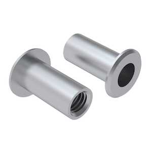 Flat Head Blind Rivet Nut, 1/4"-20 Thread Size, .332" Body Dia., .010 - .080" Grip Range, Keyless Open End, Aluminum Alloy, Anodized