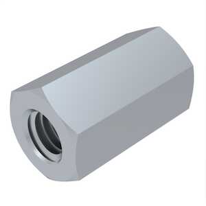 1/4" - 20 Coupling Nut. 7/16" W X 1-3/4" H, Steel, Zinc Clear Trivalent.