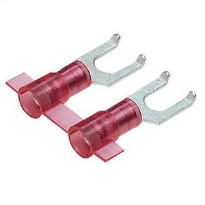 Panduit Pan-Term® Flanged Fork Terminal, Funnel Entry, Nylon Insulated, 22-18 AWG, #10 Stud, Red, 3000/Reel