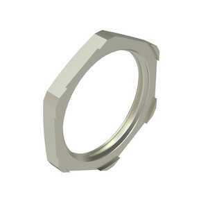 Heyco M10 x 1.5 EMC Locknut, .51" W, .13" H. Brass, Nickel