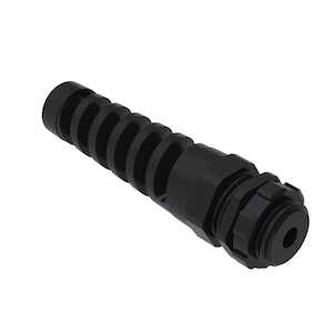 Heyco Pigtail Liquid Tight Cord Grip with Integral Sealing Ring & Nut, M12 Thread, .065 - .210" Cable Size, Nylon, Black