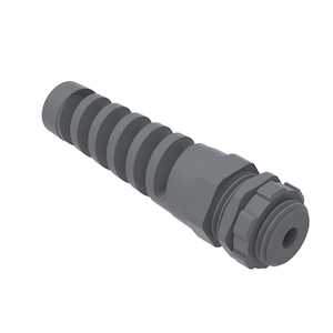 Heyco Pigtail Liquid Tight Cord Grip with Integral Sealing Ring & Nut, M12 Thread, .065 - .210" Cable Size, Nylon, Gray