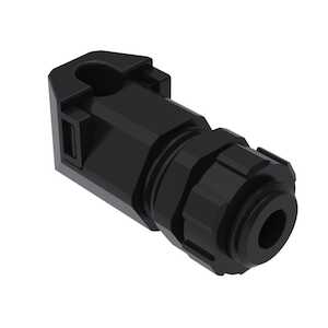 Heyco Right Angle Liquid Tight Cord Grip with Integral Sealing Ring, M12, .065 - .210" Cable Size, Nylon, Black