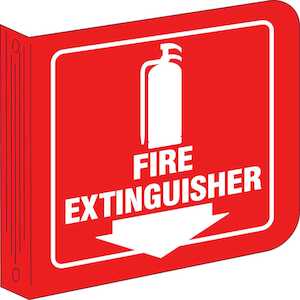 Brady "L" Fire Extinguisher Sign, 8" H x 8" W, White on Red, Acrylic