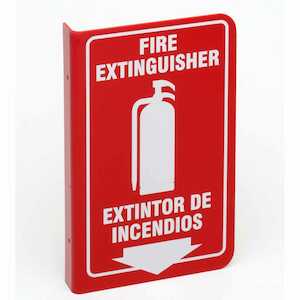Brady Bilingual L Fire Extinguisher Sign, 11" H x 7" W, Acrylic, White on Red